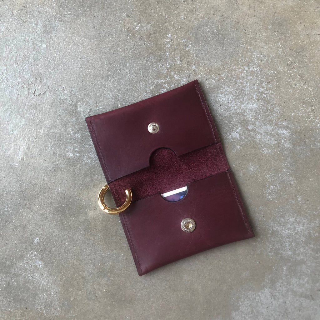 Burgundy Leather Snap Card Case Wallet Nickel